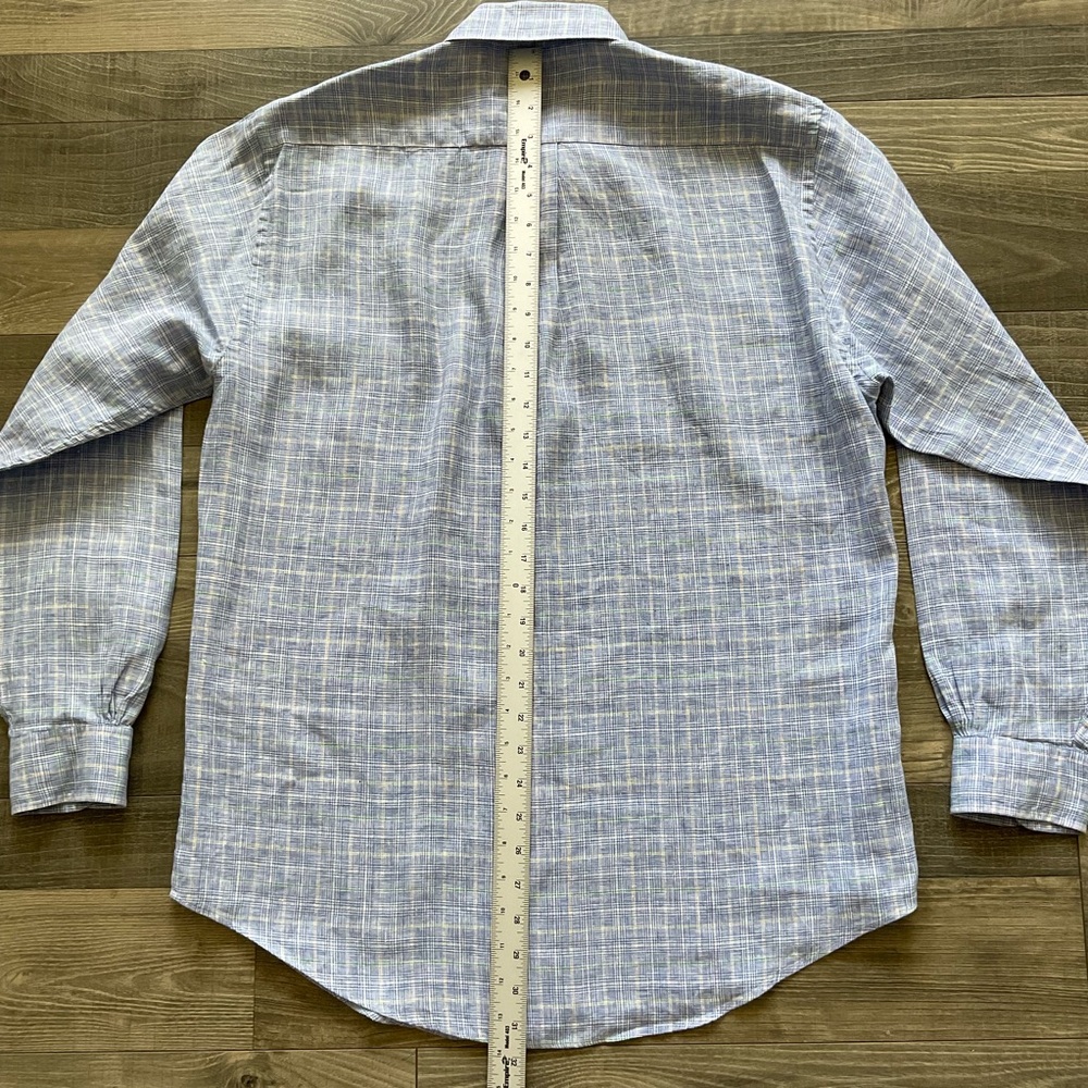 Brooks Brothers Irish Linen Shirt Mens MEDIUM Blue Plaid Button Down Long Sleeve - Picture 8 of 11